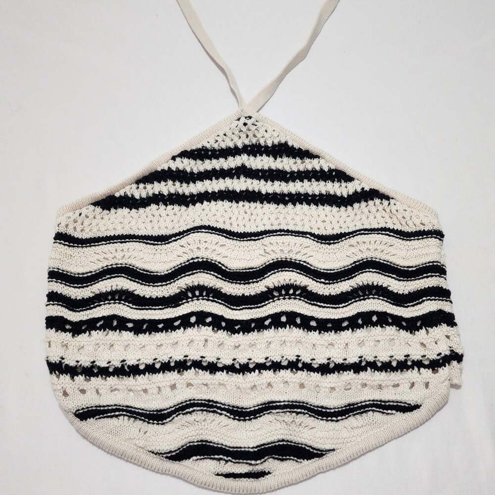 Arizona Jean Co Black and Ivory Striped Knit Halter Crop Top
